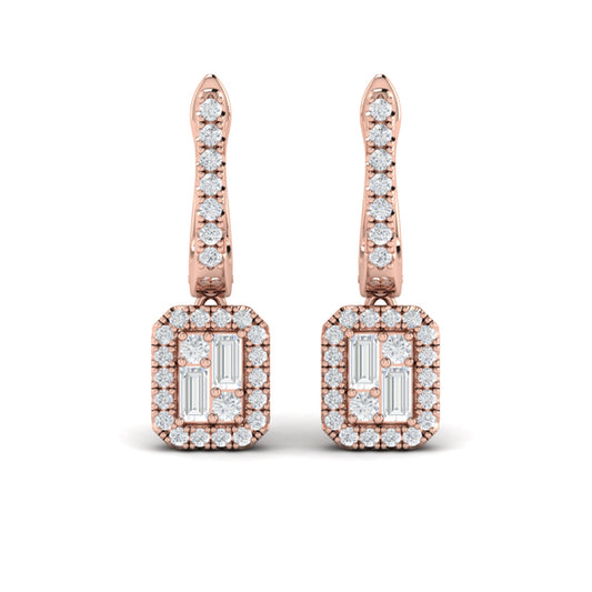 Diamond Baguette Halo Drop Huggie Earrings