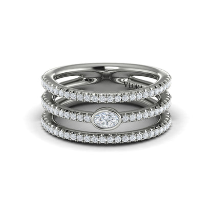 Diamond Open Three Row and Oval Centerstone  Ring