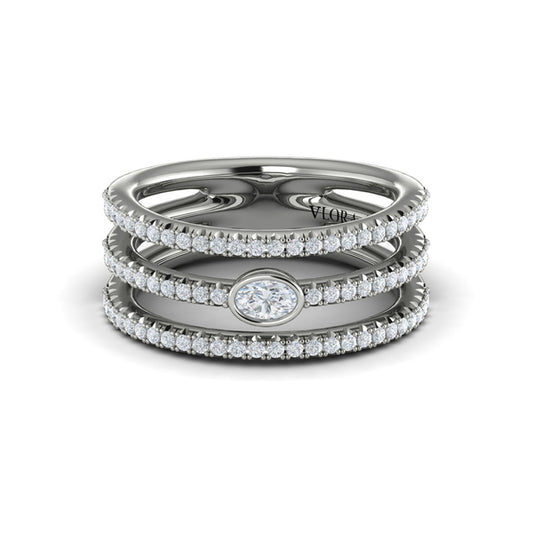 Diamond Open Three Row and Oval Centerstone Ring