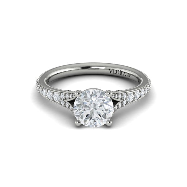 Round Classic, Split Shank Engagement Ring in Platinum by Vlora Bridal