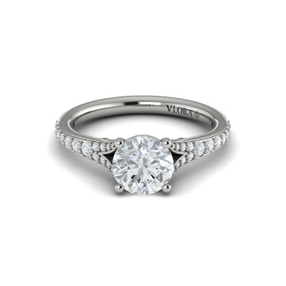 Round Classic, Split Shank Engagement Ring in Platinum by Vlora Bridal
