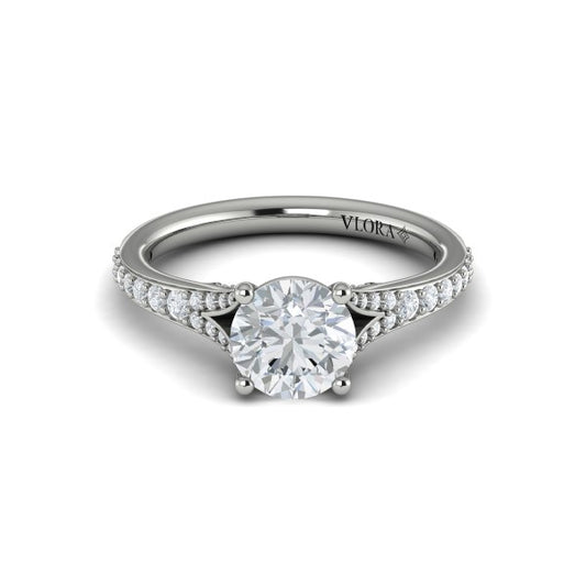 Round Classic, Split Shank Engagement Ring in Platinum by Vlora Bridal