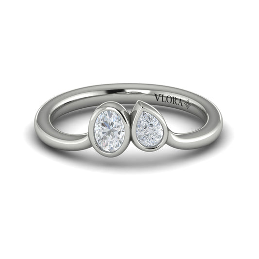 Bezel‑Set Pear and Oval Diamond  Bypass Ring