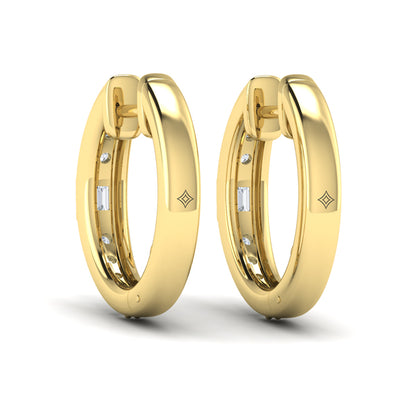 Bezel Set Emerald and Round Diamond Hoop Earrings