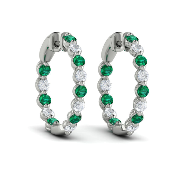 Inside Out Diamond and Emerald  Hoop Earrings