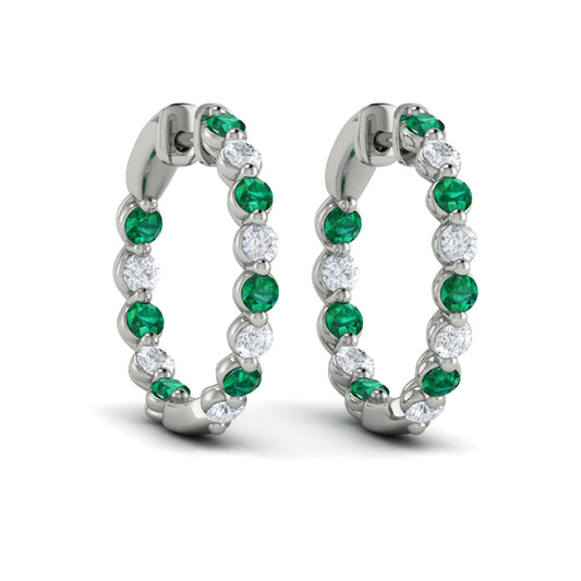 Inside Out Diamond and Emerald  Hoop Earrings