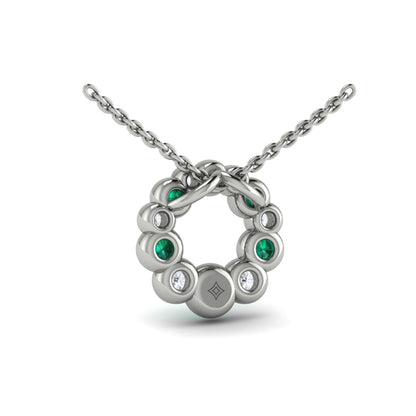 Diamond and Emerald Circle Bezel Pendant
