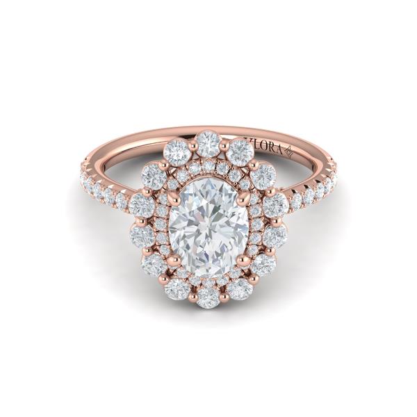 Floral Double Halo Oval Engagement Ring