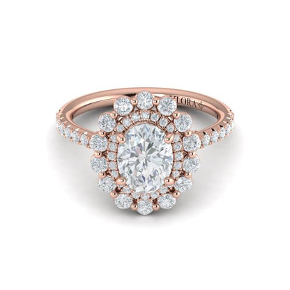 Floral Double Halo Oval Engagement Ring