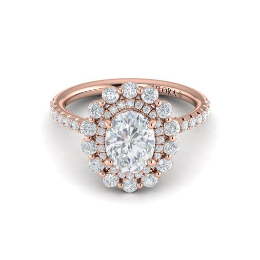 Floral Double Halo Oval Engagement Ring