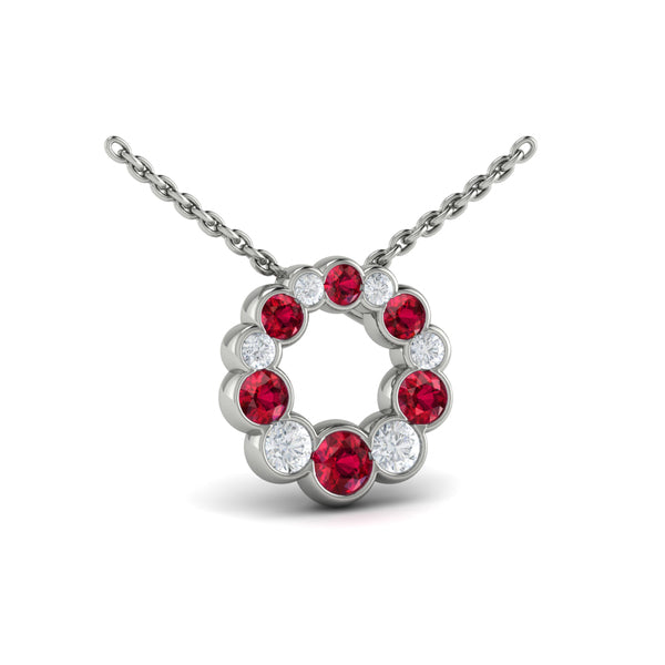 Diamond and Ruby Circle Bezel Pendant