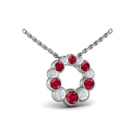 Diamond and Ruby Circle Bezel Pendant