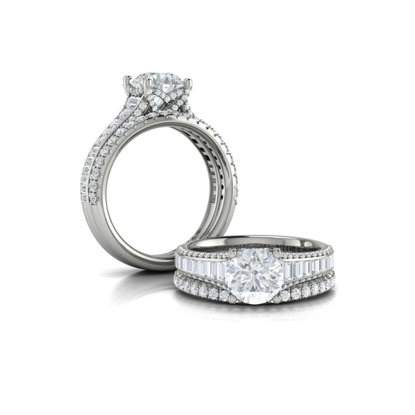 Dramatic Cathedral Hidden Halo Engagement Ring