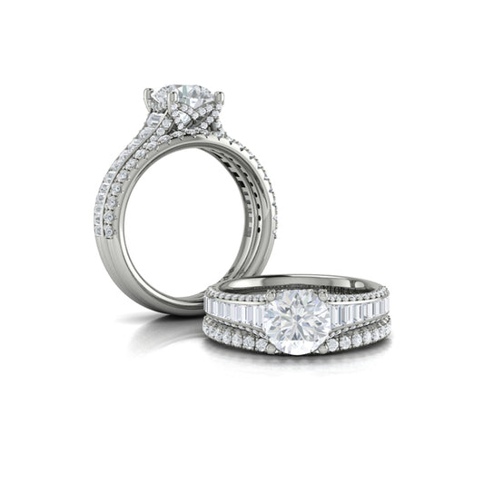 Dramatic Cathedral Hidden Halo Engagement Ring