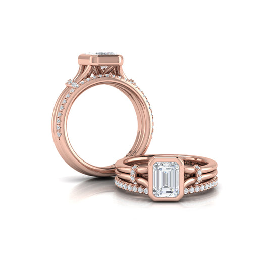 Diamond Accent Bezel Emerald Cut Engagement Ring