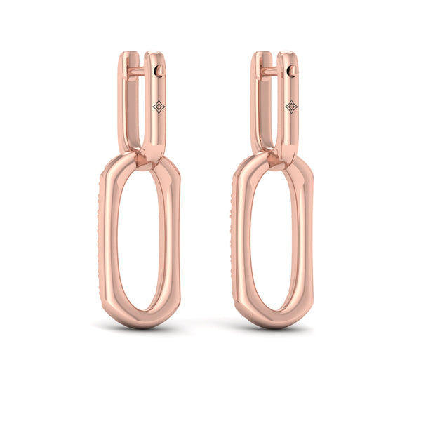 Diamond North South Open Oval Pendant Link Earrings