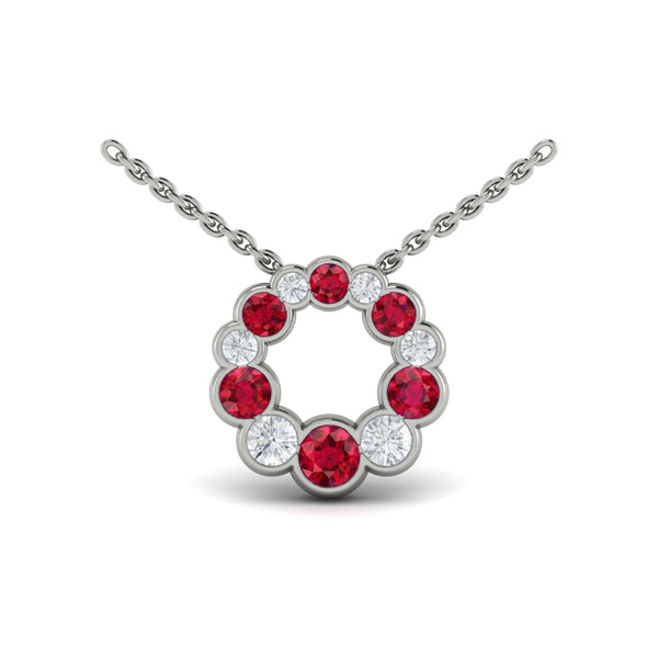 Diamond and Ruby Circle Bezel Pendant