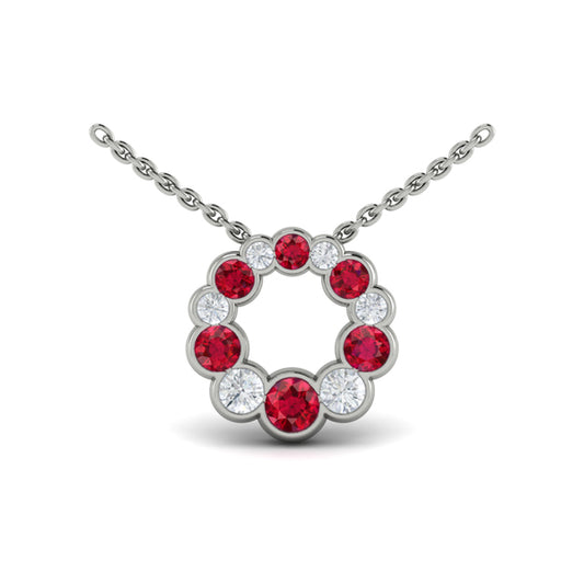 Diamond and Ruby Circle Bezel Pendant