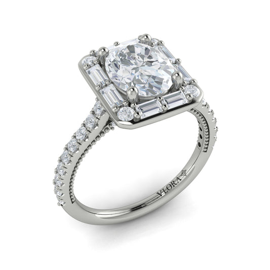 Oval Halo, Modern Vintage Engagement Ring in Platinum by Vlora Bridal