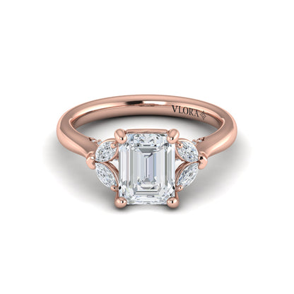 Emerald Cut Diamond Engagement Ring with Marquise Side Diamonds