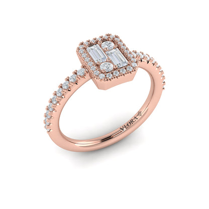Diamond Halo with Diamond Baguettes Ring