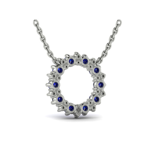 Diamond and Blue Sapphire Open Starburst Circle Pendant Necklace