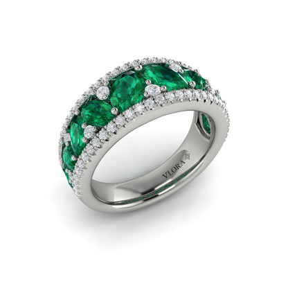 Oval Emerald and Pavé Diamond Band