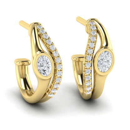 Bezel‑set Oval Diamond and Pavé Diamond Wrap Hoops