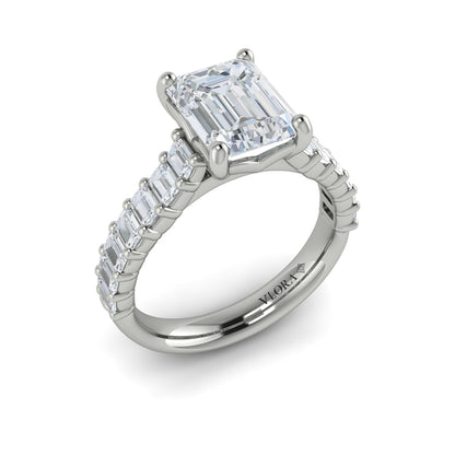 Emerald Cut Engagement Ring with Baguette Diamond Band