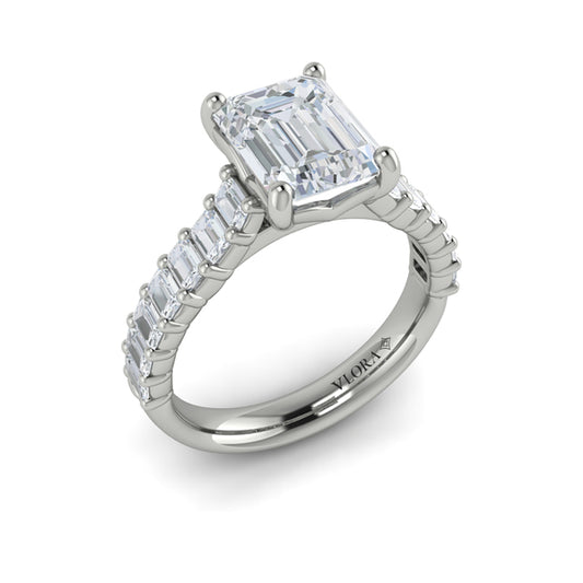 Emerald Cut Engagement Ring with Baguette Diamond Band