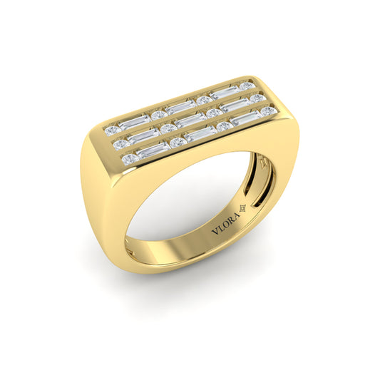 Diamond Baguette and Round Flat Top Ring