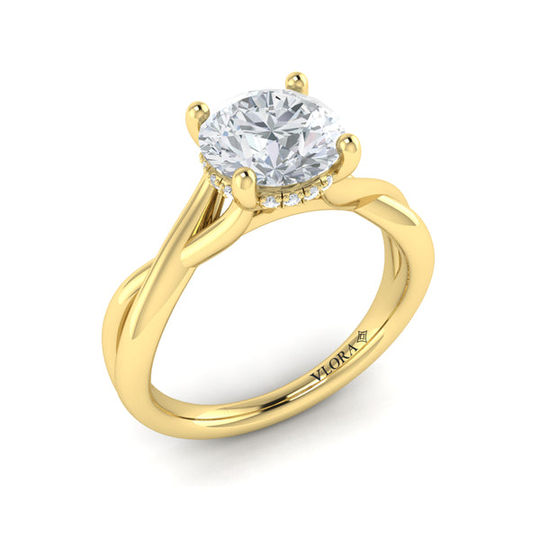 Entwined Solitaire Engagement Ring with Hidden Halo