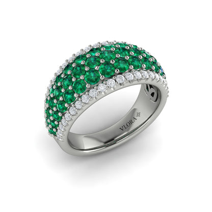 Diamond and Emerald Multi-Row Statement Ring