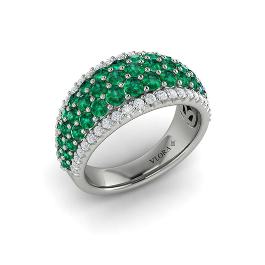 Diamond and Emerald Multi-Row Statement Ring