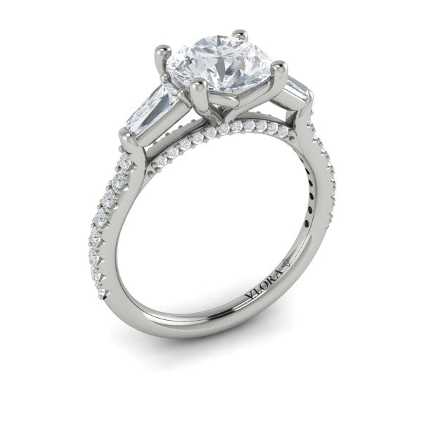 Crescendo Three Stone Engagement Ring with Diamond Band