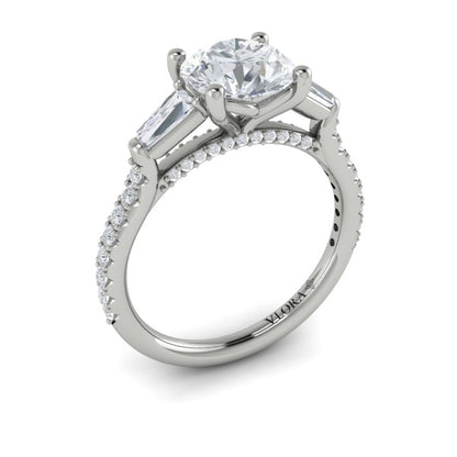 Crescendo Three Stone Engagement Ring with Diamond Band