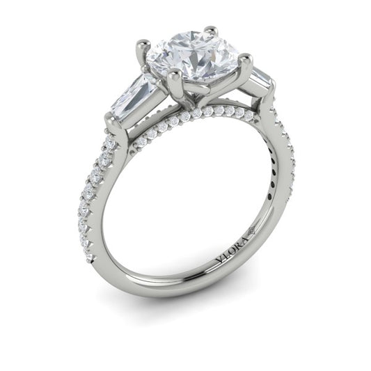Crescendo Three Stone Engagement Ring with Diamond Band