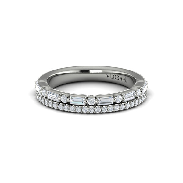 Diamond and Diamond Baguette Two Row Ring