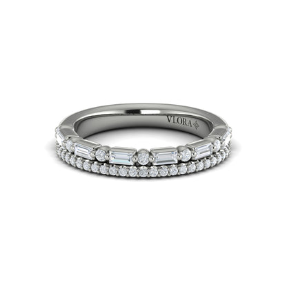 Diamond and Diamond Baguette Two Row Ring