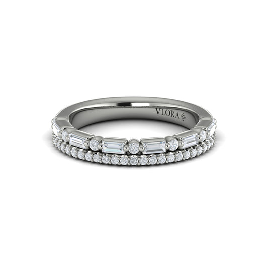 Diamond and Diamond Baguette Two Row Ring