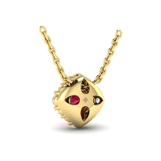 Diamond Halo and Round Ruby Center Pendant