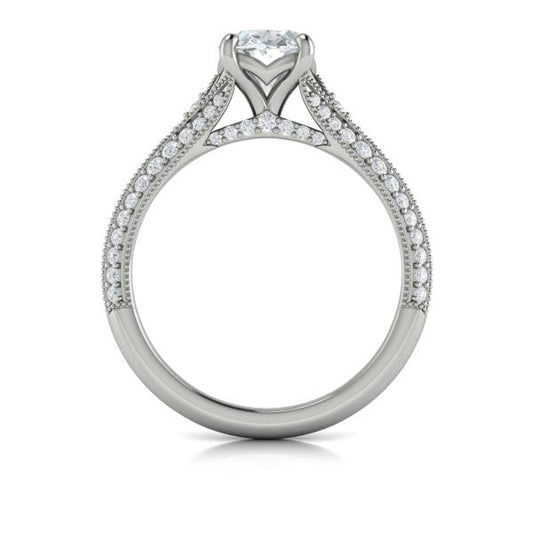 Oval Classic, Modern Vintage, Split Shank Engagement Ring in Platinum by Vlora Bridal