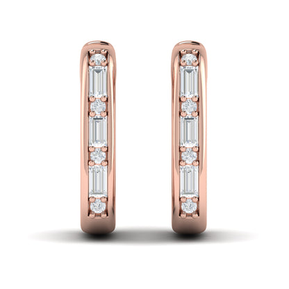 Elongated Baguette Diamond Huggie Earrings