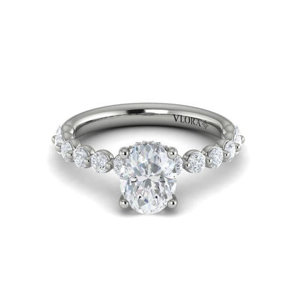 Classic Oval Engagement Ring with Floating Diamond Band