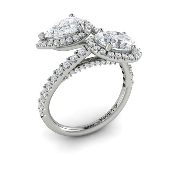 Oval and Pear Halo Toi et Moi Engagement Ring
