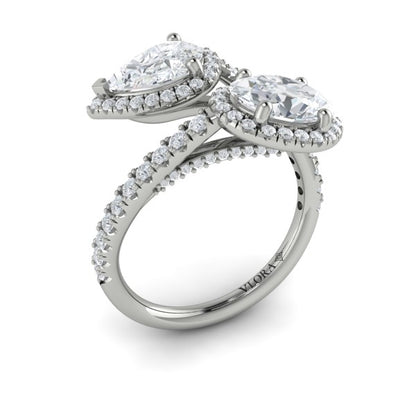 Oval and Pear Halo Toi et Moi Engagement Ring