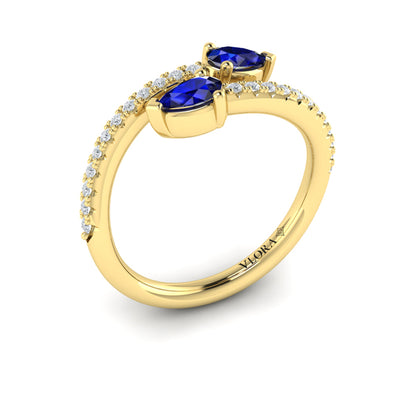 Diamond and Pear Blue Sapphire Wrap Ring