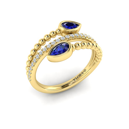 Double Pear Shaped Sapphire and Diamond Wrap Ring