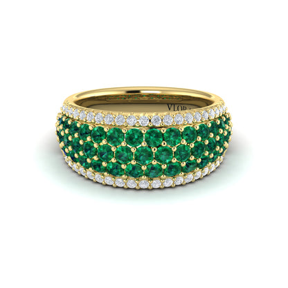 Diamond and Emerald Multi-Row Statement Ring