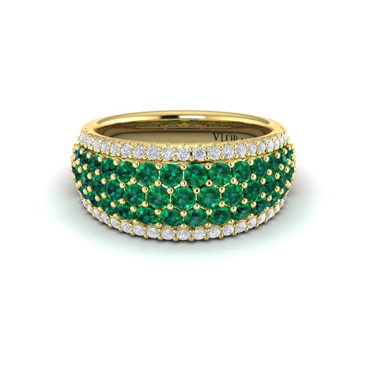 Diamond and Emerald Multi-Row Statement Ring
